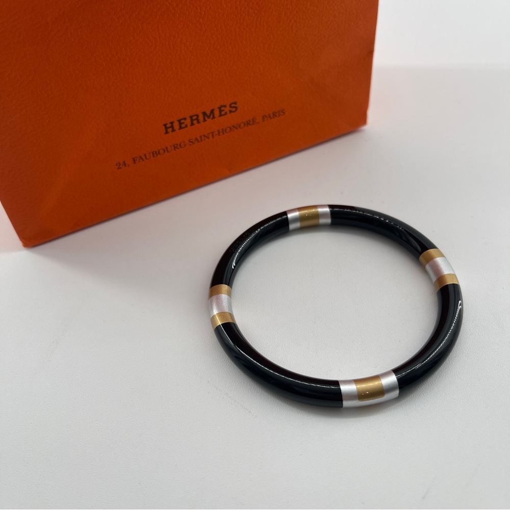 Hermès Enamel Bangle Bracelet – Black/Gold/Silver